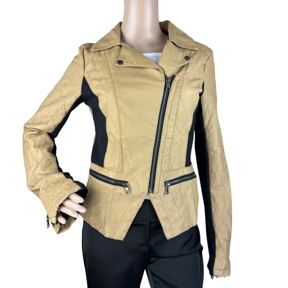 BKE Activewear Women FLAWED Faux Leather Quilted Front Zip Motorcycle Jacket S